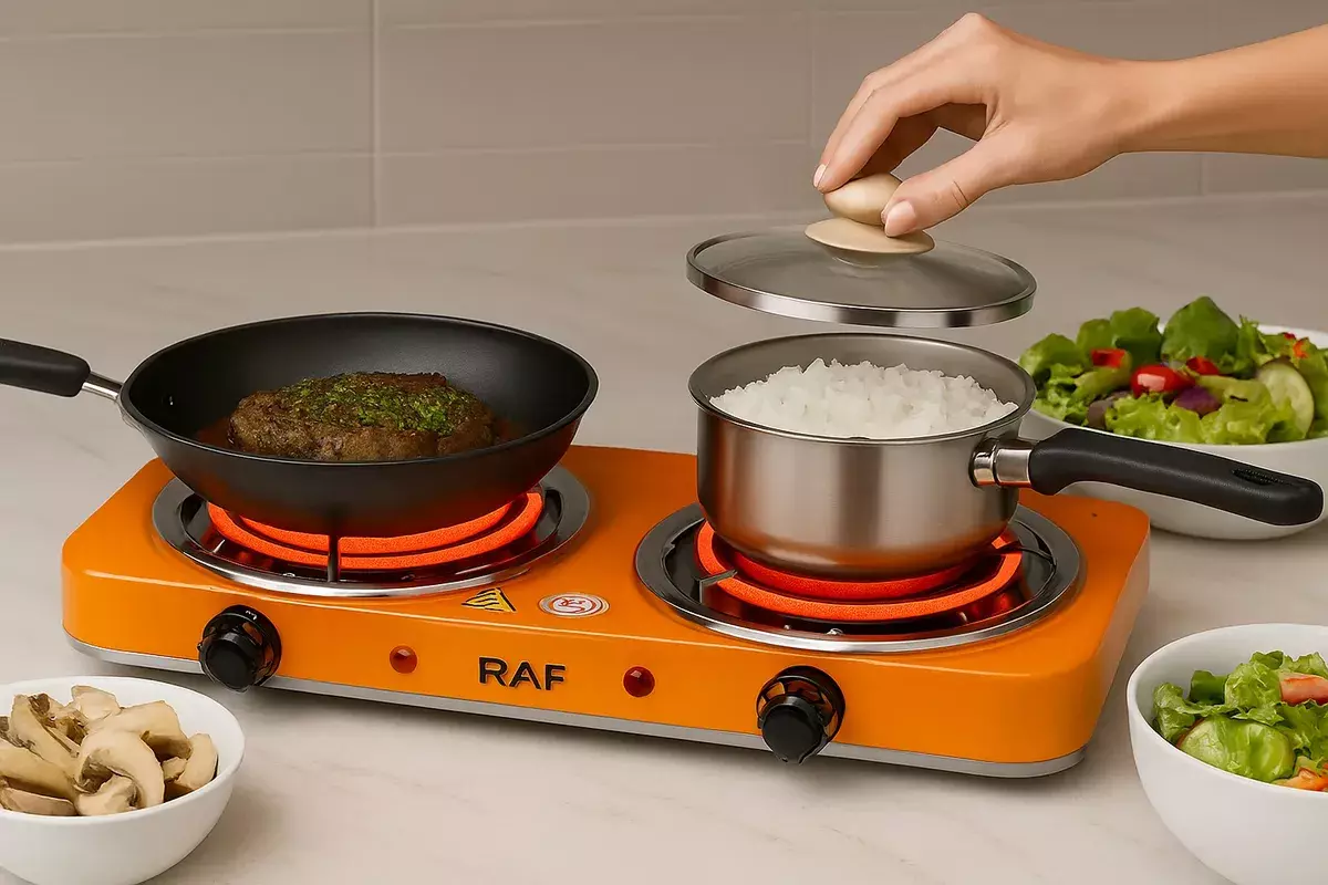 COCINA ELECTRICA ESTUFA DOBLE 2000W CONTROL DE TEMPERATURA NARANJA-2