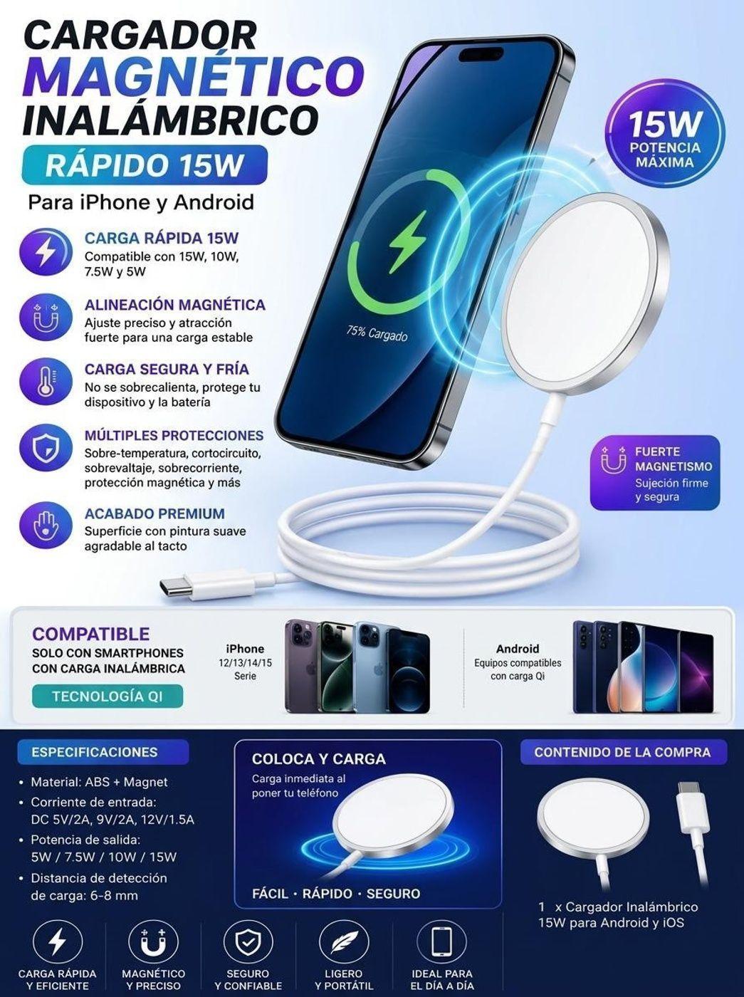 Cargador Magnetico Inalambrico Diegmark 15W para iPhone y Android-1