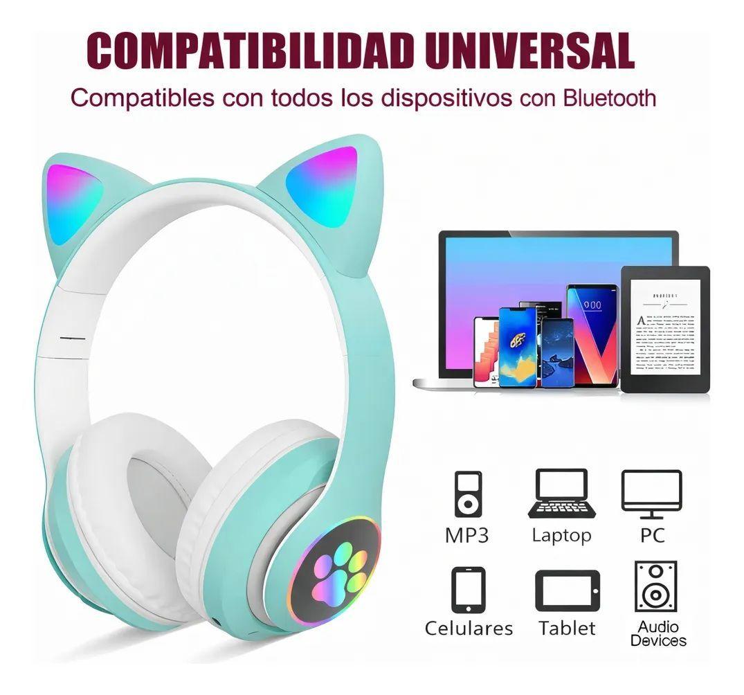 AUDIFONOS BLUETOOTH OREJAS DE GATO LUZ LED RBG RECARGABLES-2