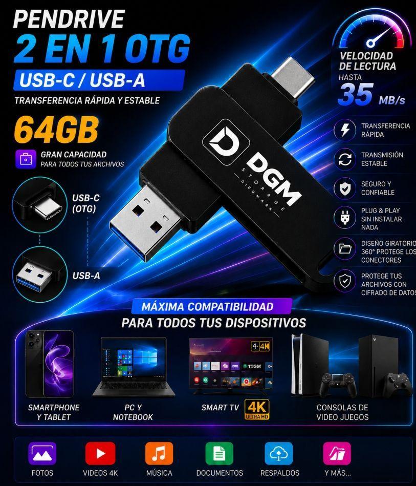 Pendrive Diegmark 64GB USB 3 0 y USB C OTG para PC y Celular-1