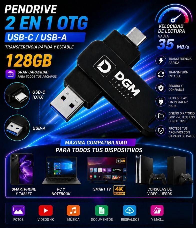 Pendrive Diegmark 128GB USB 3 0 y USB C OTG para PC y Celular-1