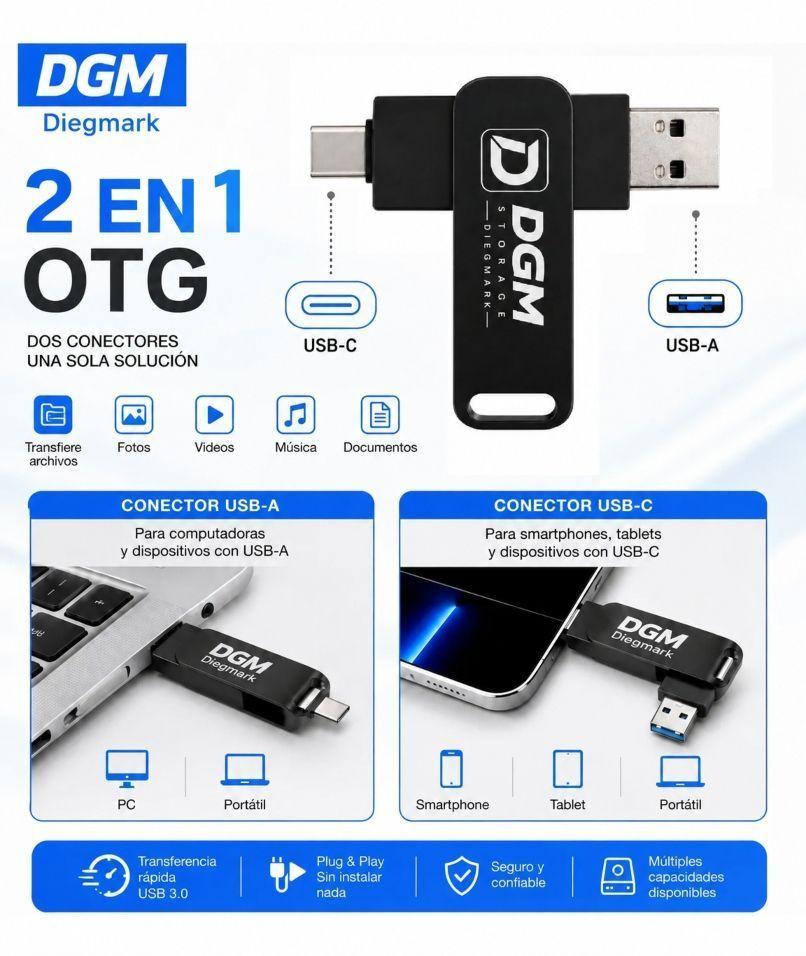 Pendrive Diegmark 128GB USB 3 0 y USB C OTG para PC y Celular-7