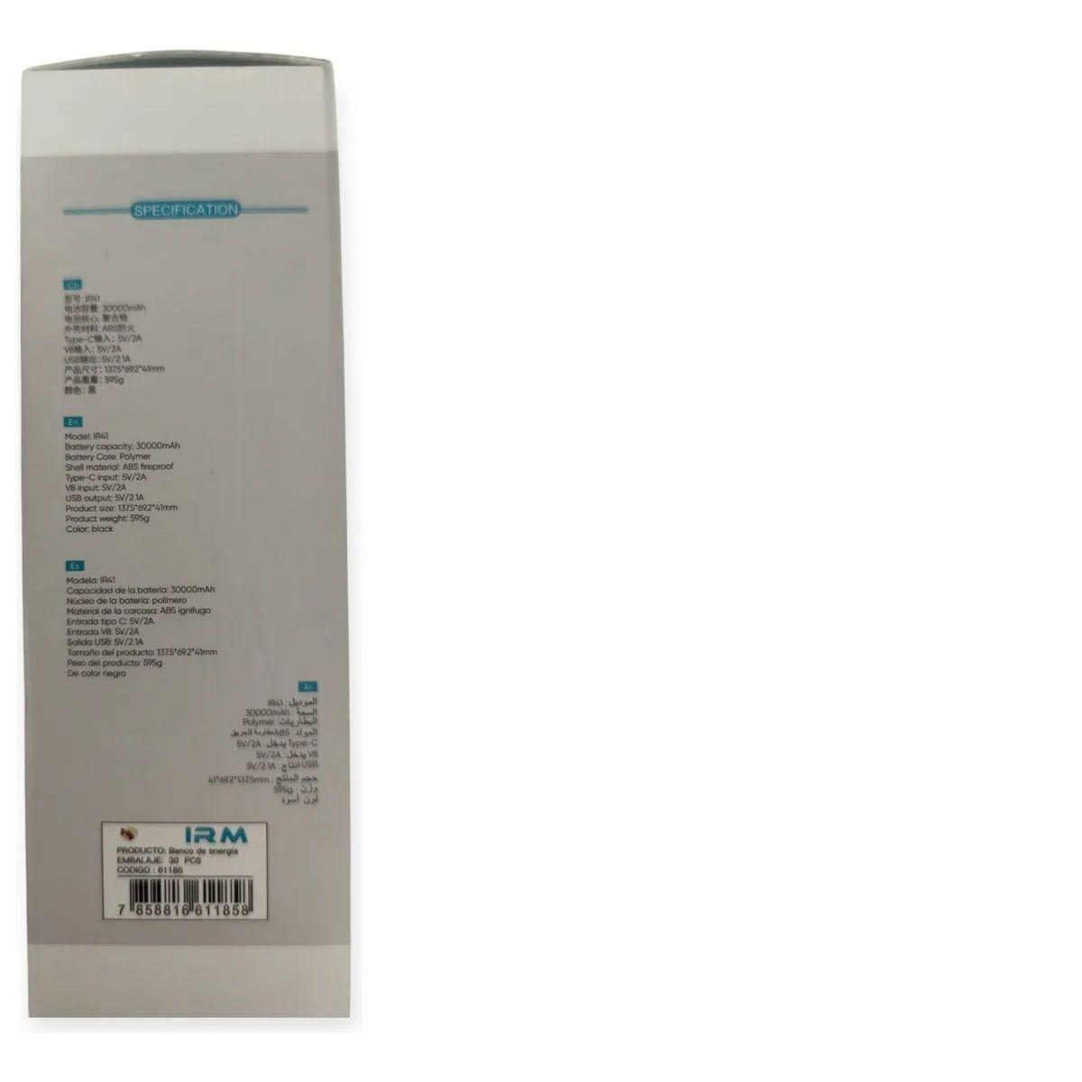 Cargador Port til Power Bank Irm 30000mah Usb c v8 Carga Rap Negro-3