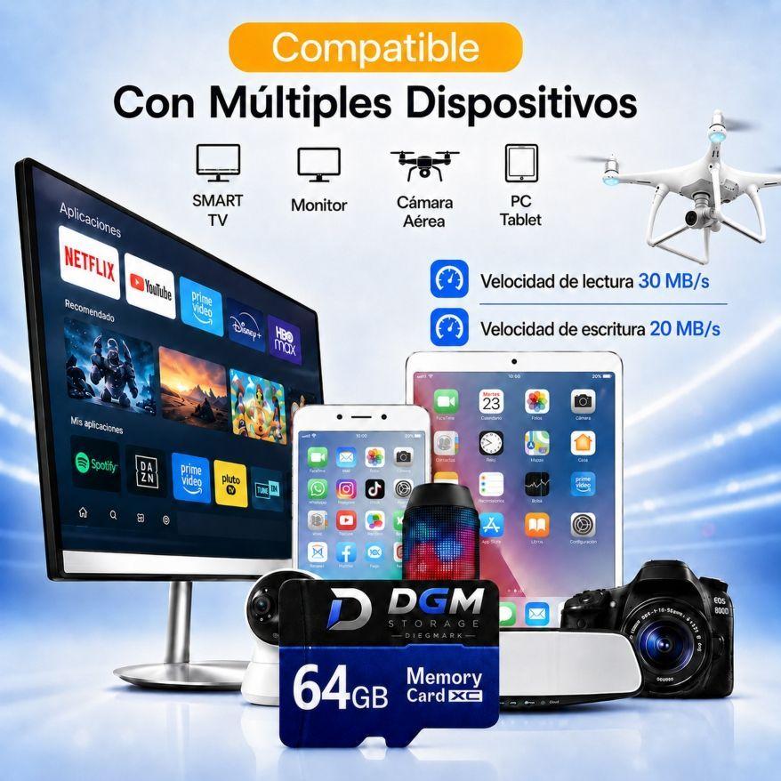 Memoria MicroSDXC Diegmark 64GB Clase 10 U1 con Adaptador SD-5