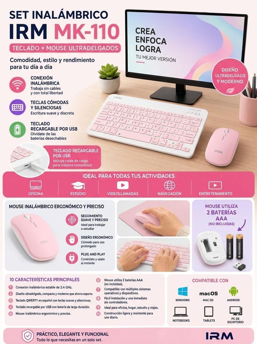 Mini Teclado Y Mouse Irm Inalámbrico Qwerty Español Mk-110-1