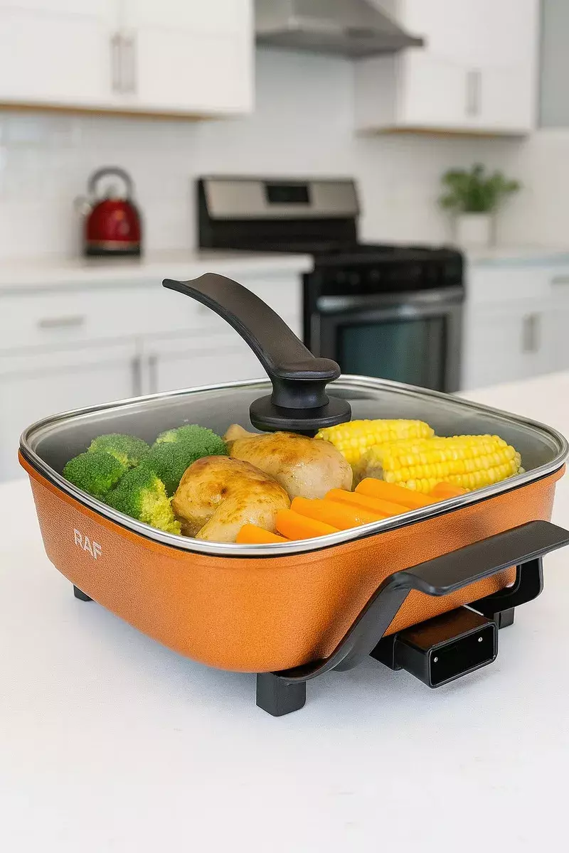 OLLA ELE CTRICA 7L MULTIFUNCIONAL ANTIADHERENTE 1350W NARANJA 50 HZ 60HZ-4