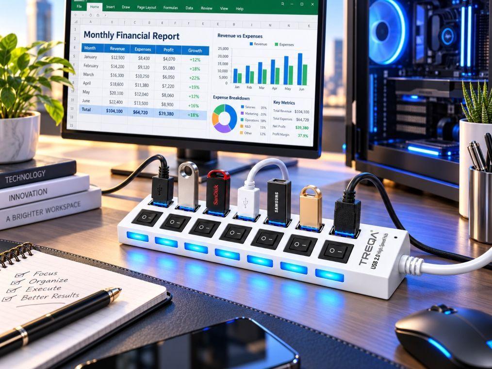 HUB USB 7 PUERTOS CON SWITCH TREQA USB 3.0-3