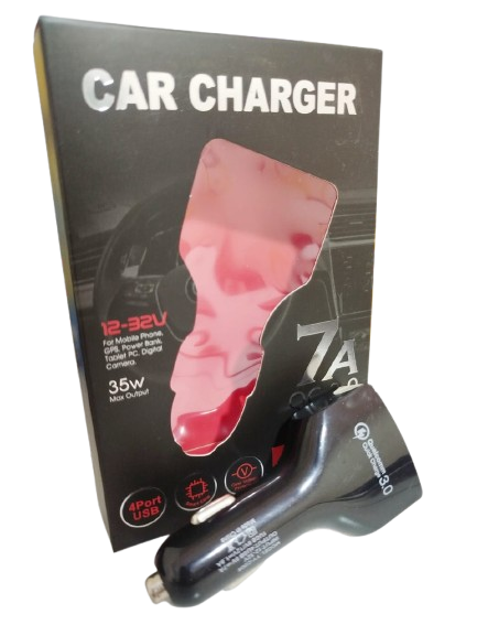 CARGADOR AUTO 4 PUERTOS USB 12-32V 7A-3