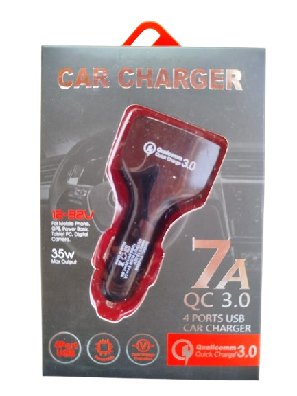 CARGADOR AUTO 4 PUERTOS USB 12-32V 7A-4