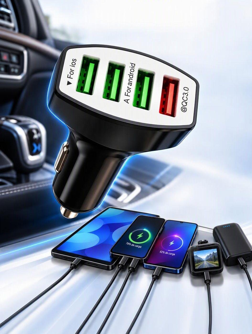 CARGADOR AUTO 4 PUERTOS USB 12-32V 7A-6