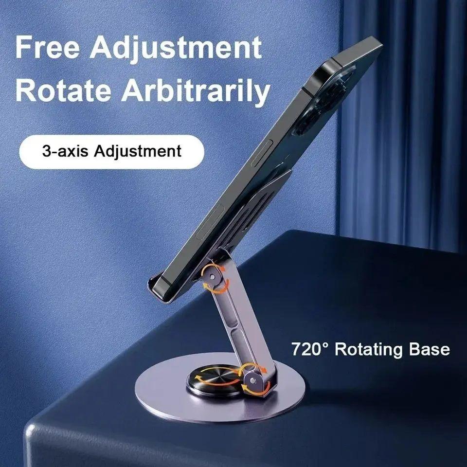 Soporte Celular Tablet Escritorio Gira 360° Aluminio Plata-3