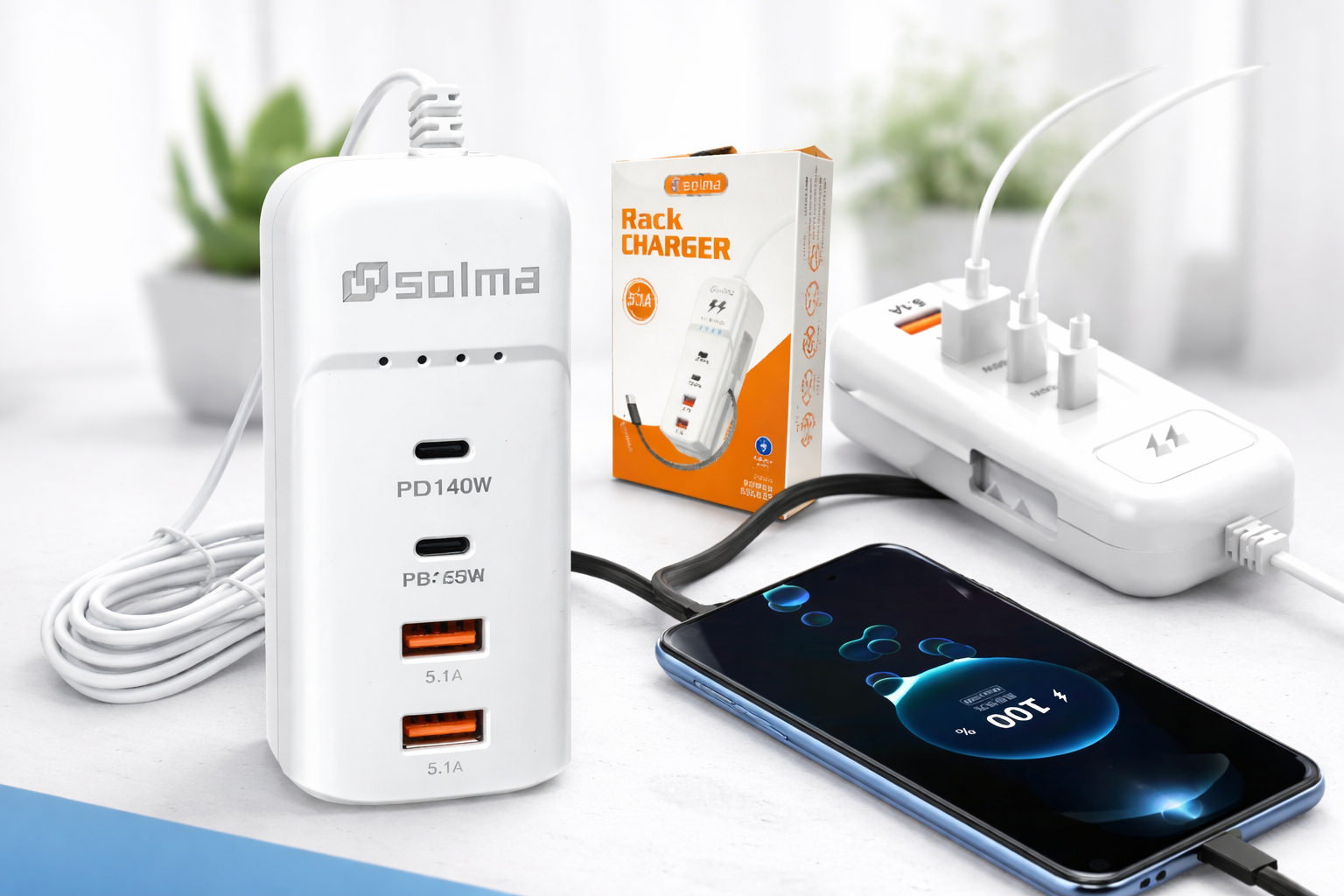 Alargador Color Blanco 140w Usb a Y Usb c 4 Puerto-2