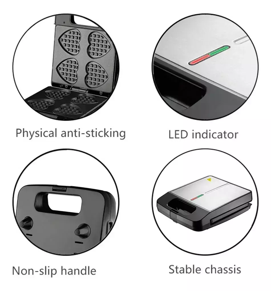 WAFLERA ELECTRICA 1400W ANTIADHERENTE ACERO INOXIDABLE NEGRO-5