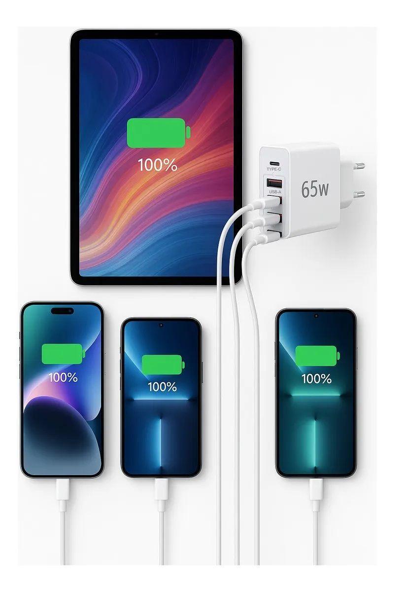 Cargador Muticarga 65w Adaptador Sl 65w 5 Puertos 3 Usb Y 2 Type c Carga Normal-2