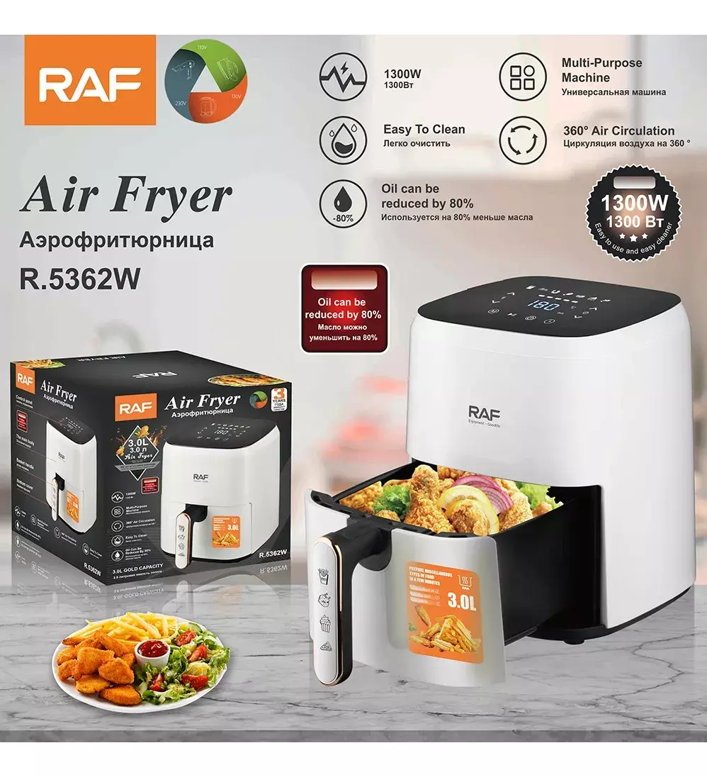 FREIDORA DE AIRE 3L 1300W COCINA SALUDABLE RAPIDA AIR FRYER BLANCO-3