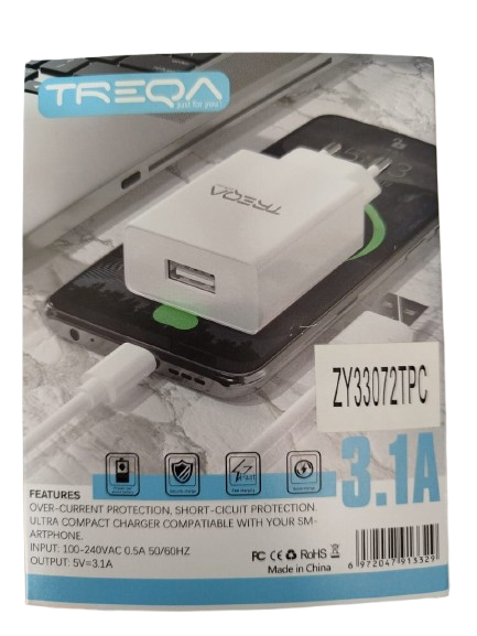 CARGADOR CARGA RAPIDA USB-C TREQA 3.1A-3