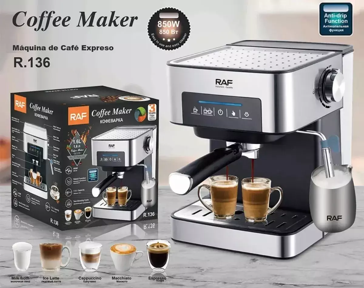 CAFETERA CAFE ESPRESSO CAPUCHINO 850W 1 6L 15 BAR ESPUMADOR PLATEADO NEGRO-7