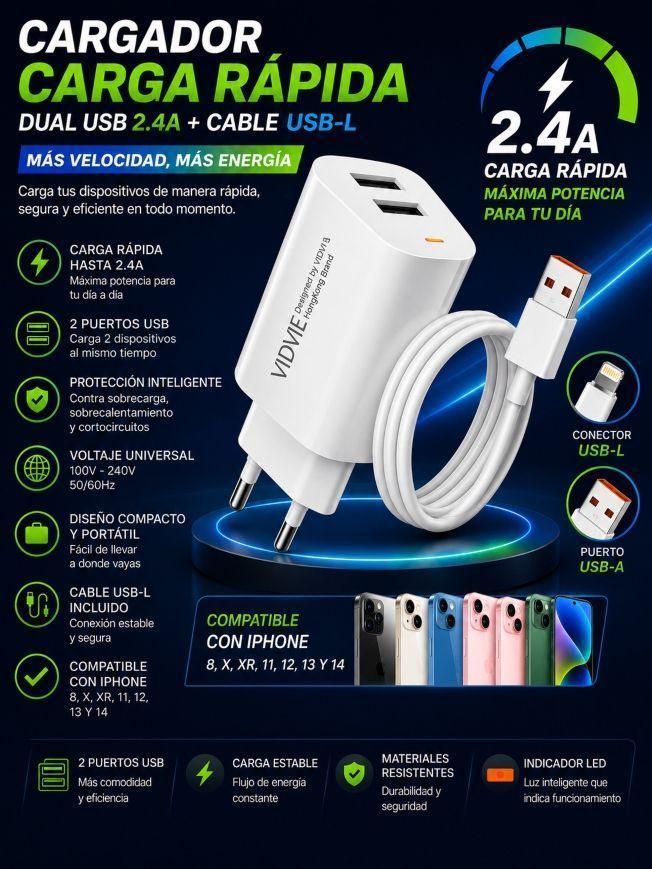 Cargador R pido Vidvie Compatible con iPhone 8 X XR 11 12 13 14-1