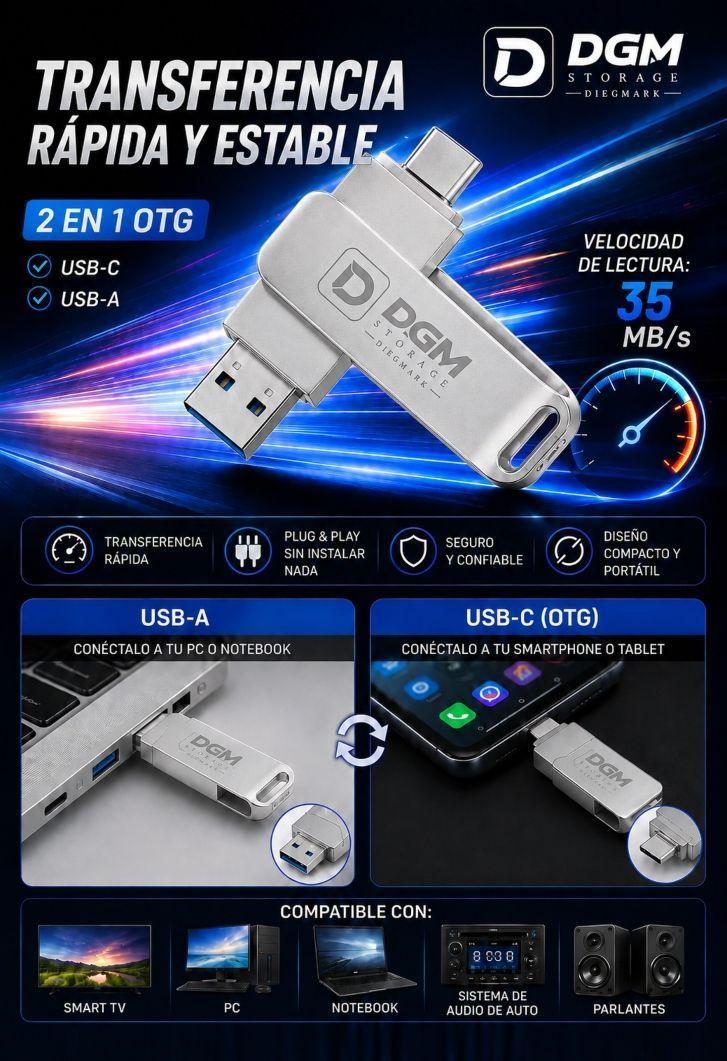 Pendrive 8GB Diegmark USB 3 0 y USB C OTG para PC y Celular-2