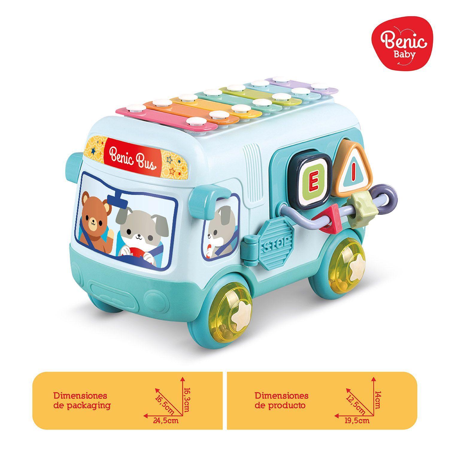 Autobús Musical Infantil con Xilófono y Figuras de Encastre Celeste-2