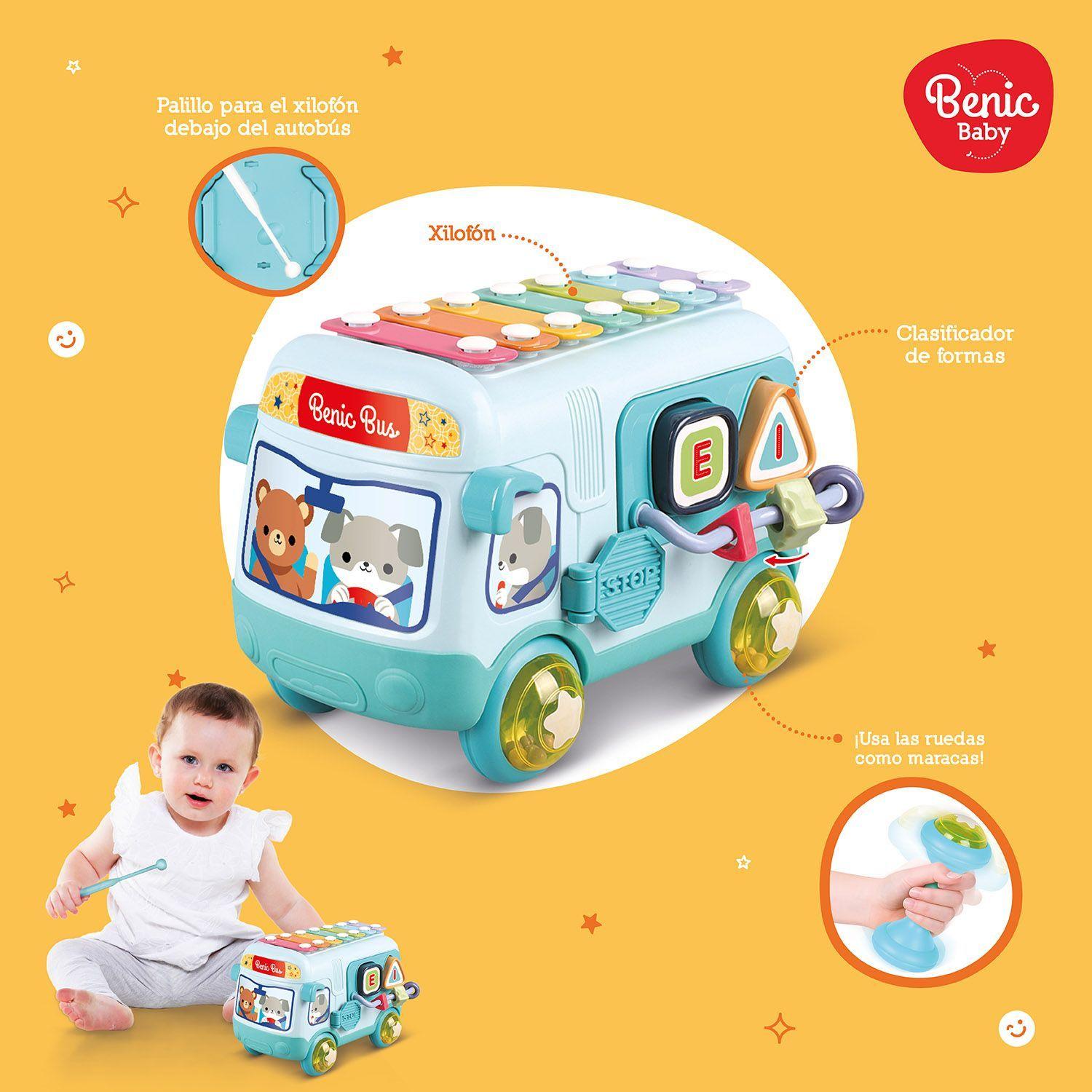 Autobús Musical Infantil con Xilófono y Figuras de Encastre Celeste-3