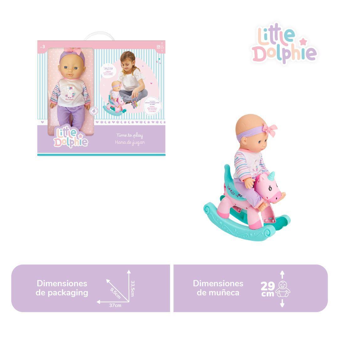 Muñeca Bebé 29 cm con Mecedora Unicornio y Sonajero-2