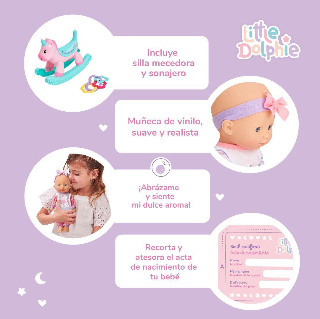 Muñeca Bebé 29 cm con Mecedora Unicornio y Sonajero-3