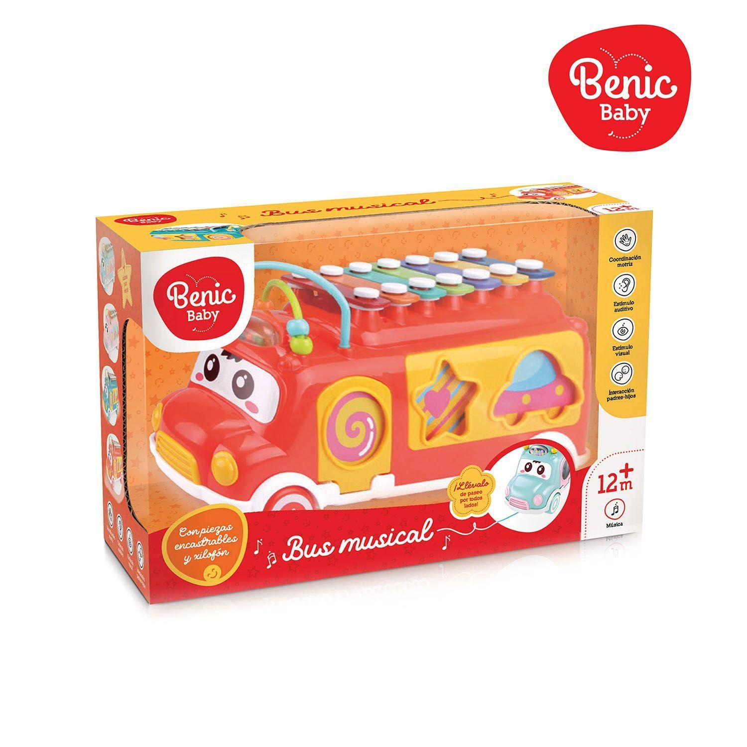 Juguete Musical Xilófono Autobús con Baquetas y Teclas de Colores-2