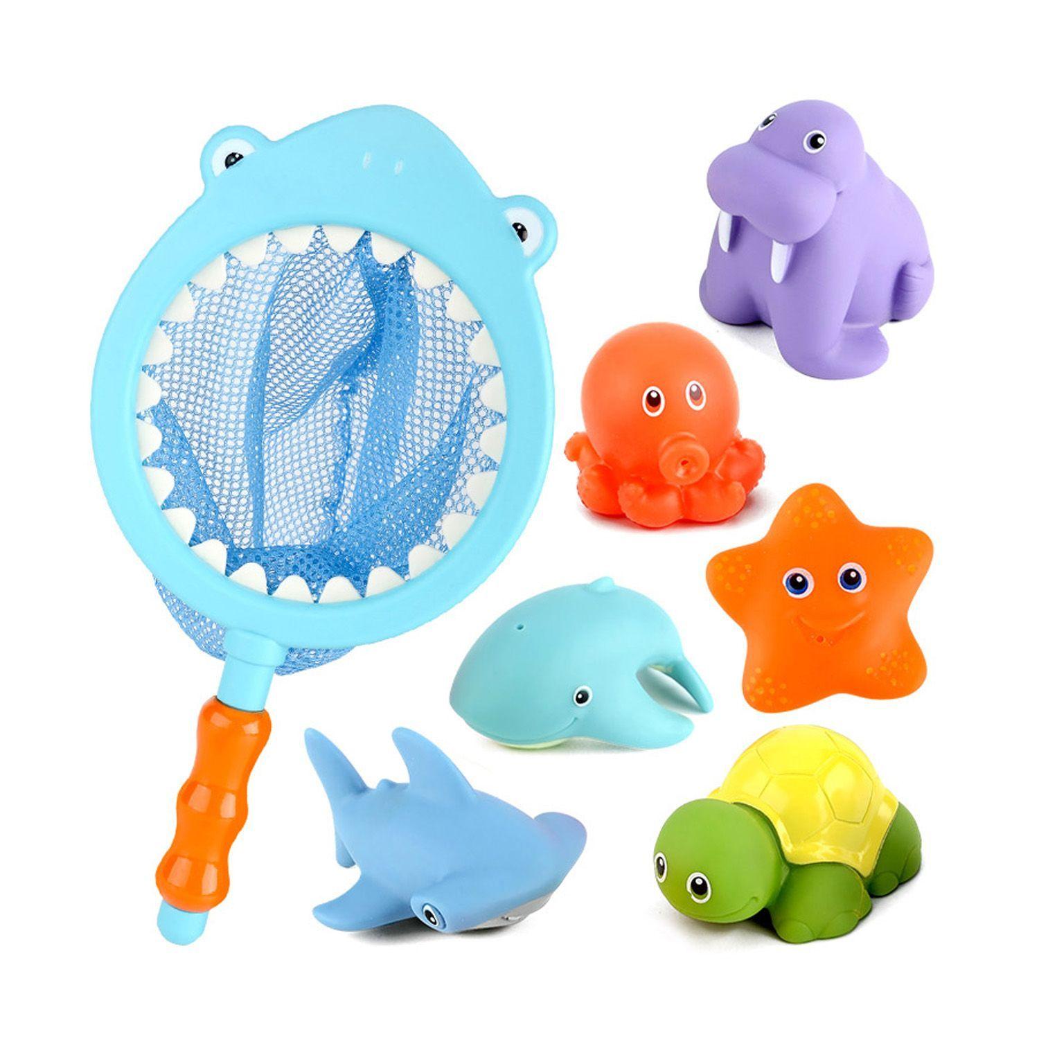 Juego de Pesca con Red Tiburón y Animalitos de Silicona Cambia Color-2