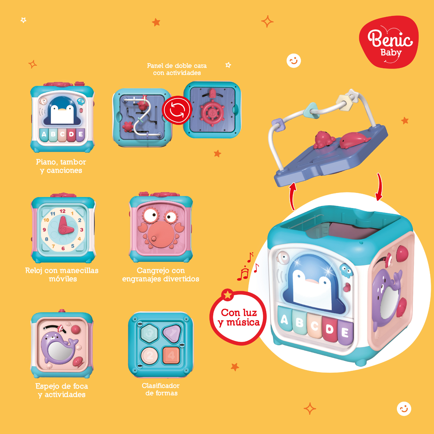 Cubo de Actividades Infantil con Luz, Sonido y Música-3