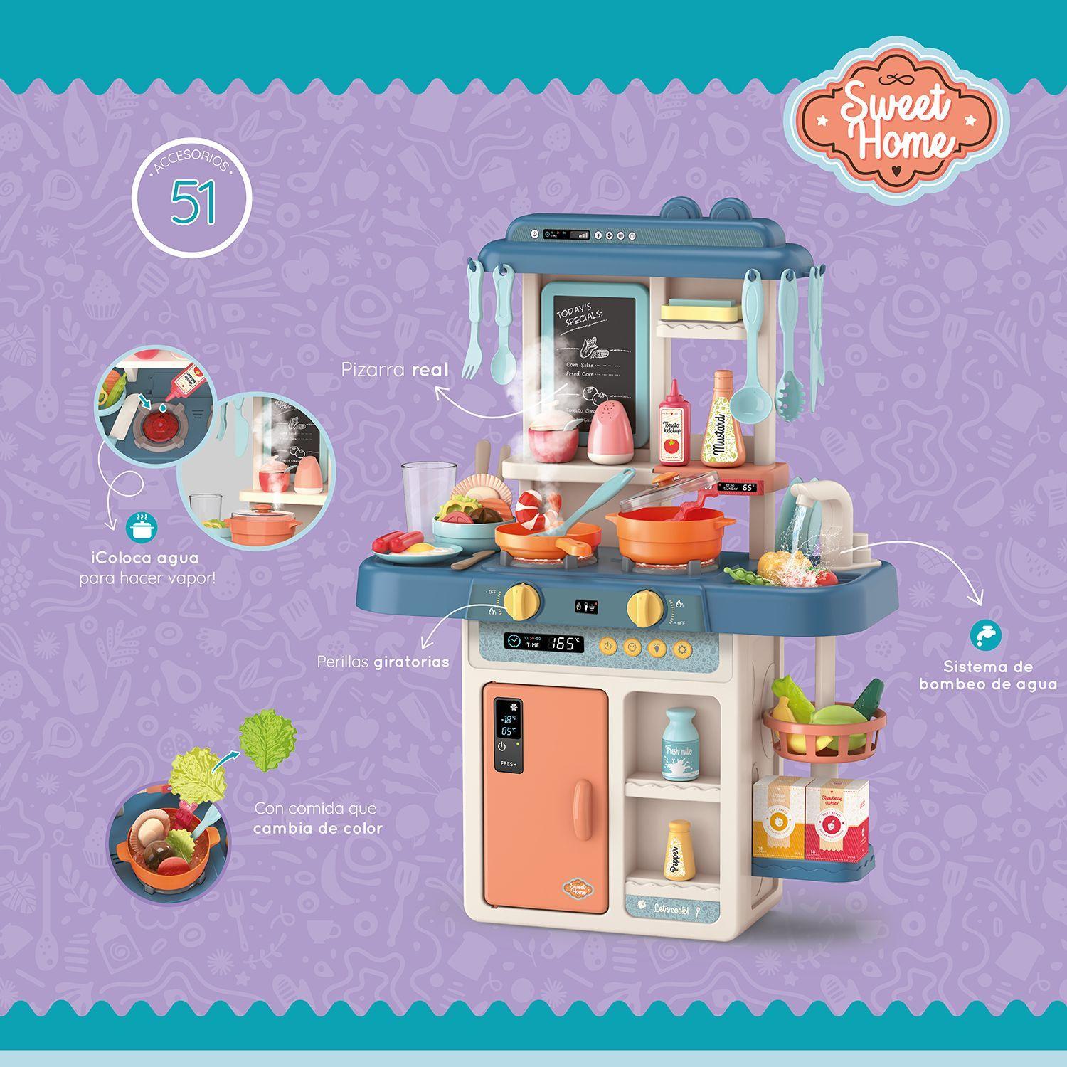 Cocina de Juguete Infantil con Agua, Vapor y 51 Accesorios-3