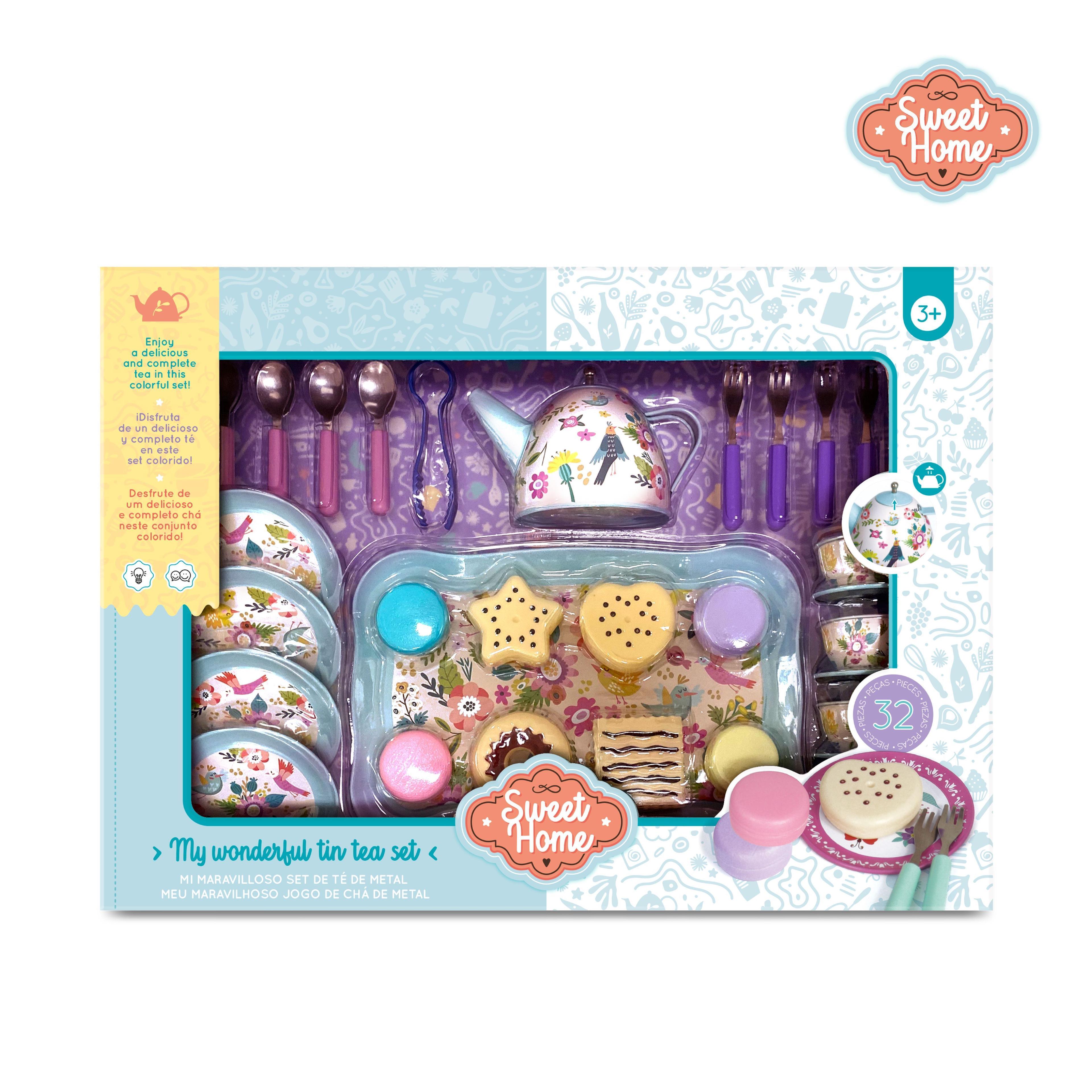 Set de Té de Metal Liviano con Diseño Floral y 32 Accesorios-1