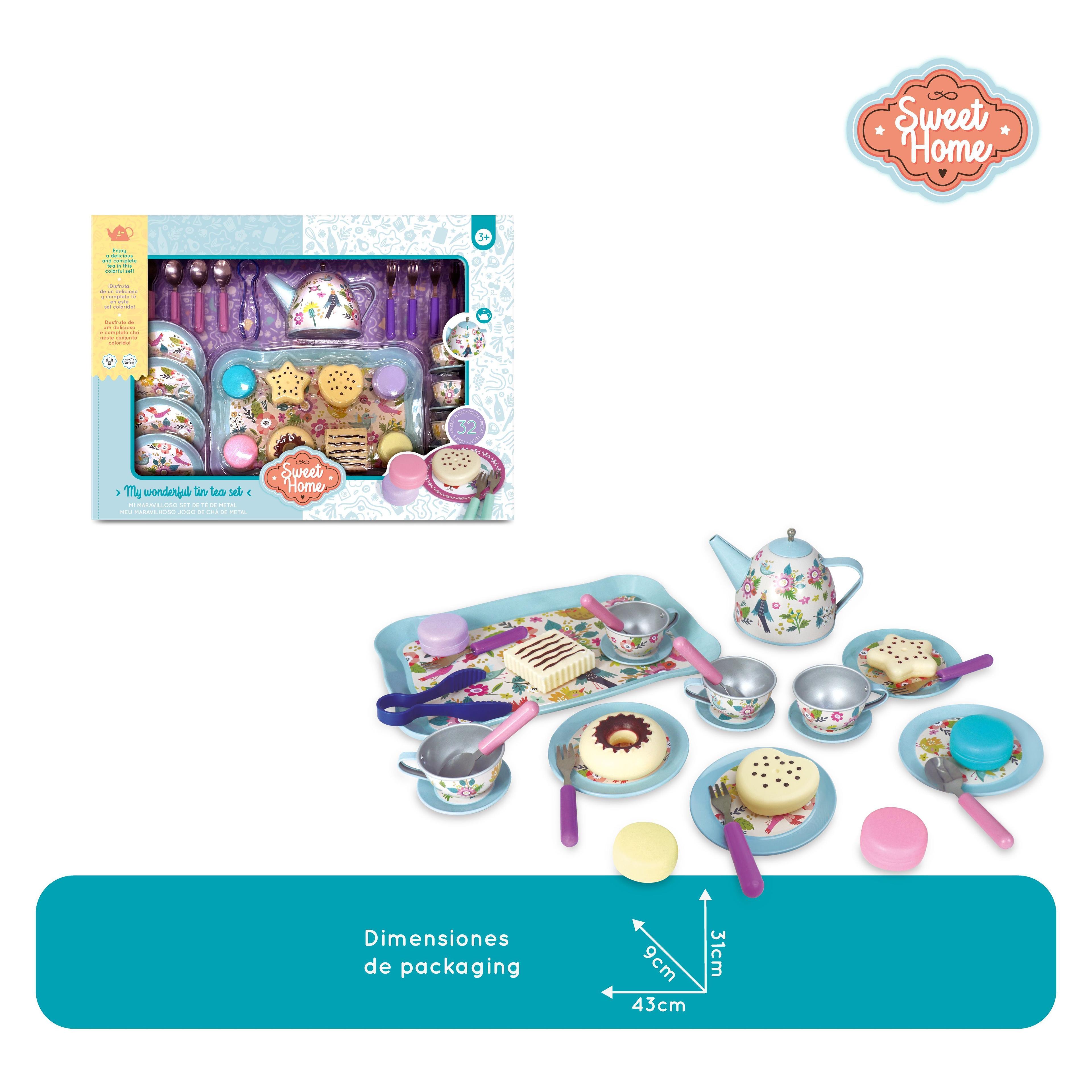 Set de Té de Metal Liviano con Diseño Floral y 32 Accesorios-2