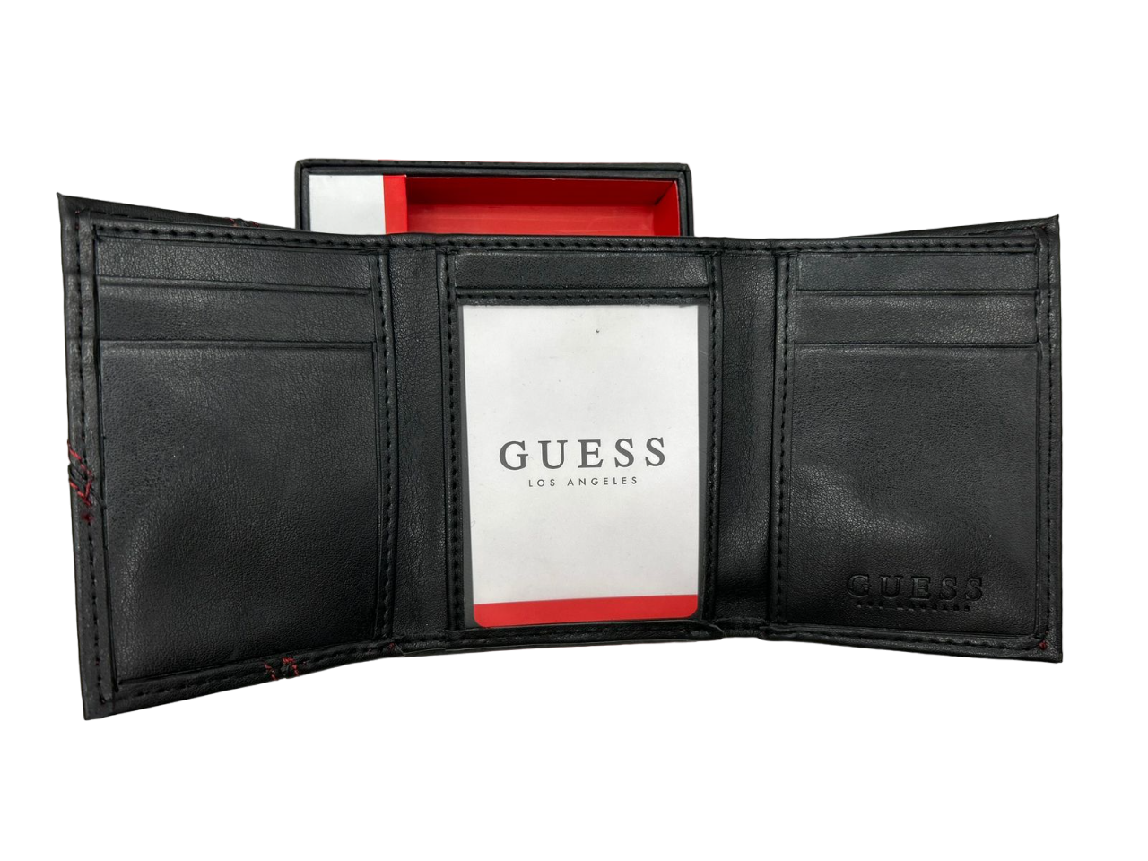 Billetera Hombre Guess Black Red 3 Cuerpos -1