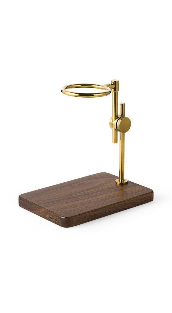 Soporte Para Café Por Goteo - Dorado Con Base De Madera-0