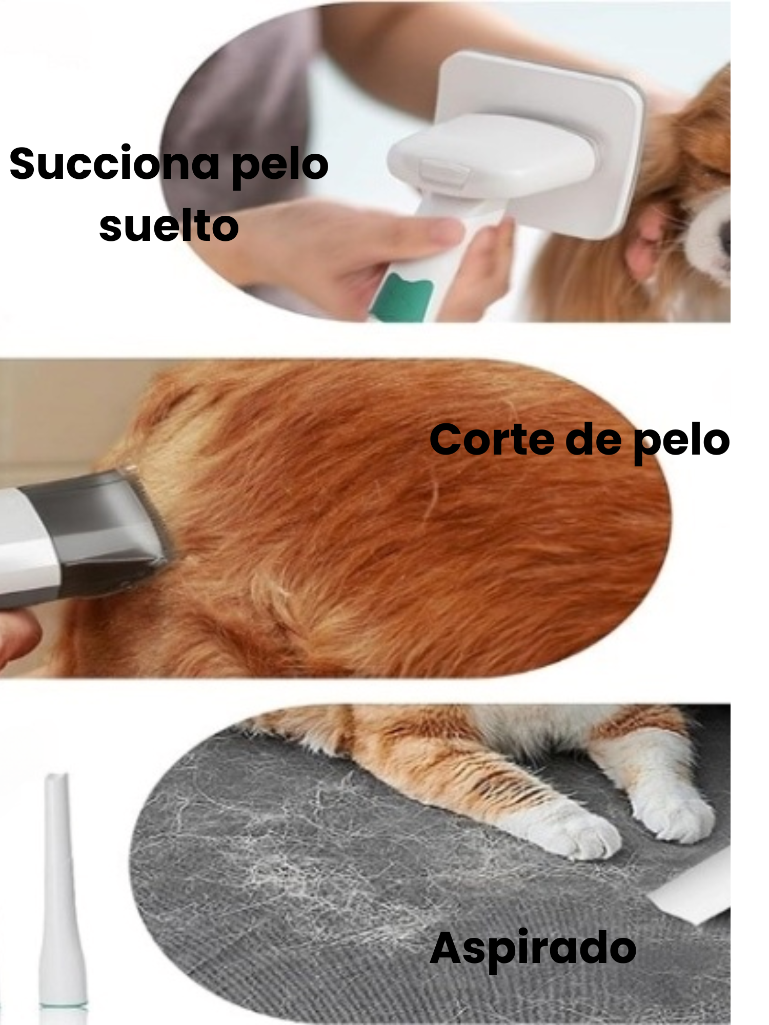 Kit Peluquería Mascotas Con Aspiradora 15 Accesorios Gris blanco-6