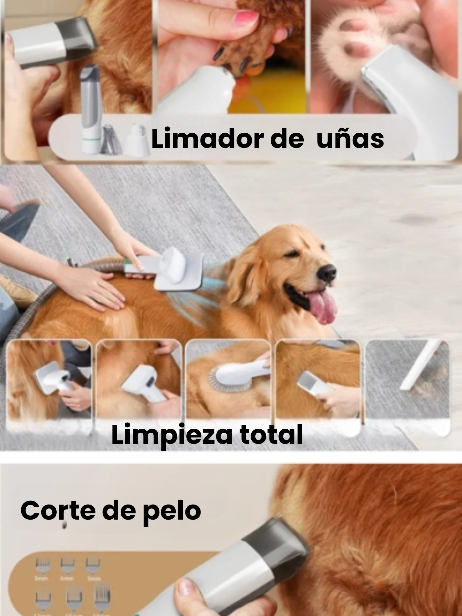 Kit Peluquería Mascotas Con Aspiradora 15 Accesorios Gris blanco-8