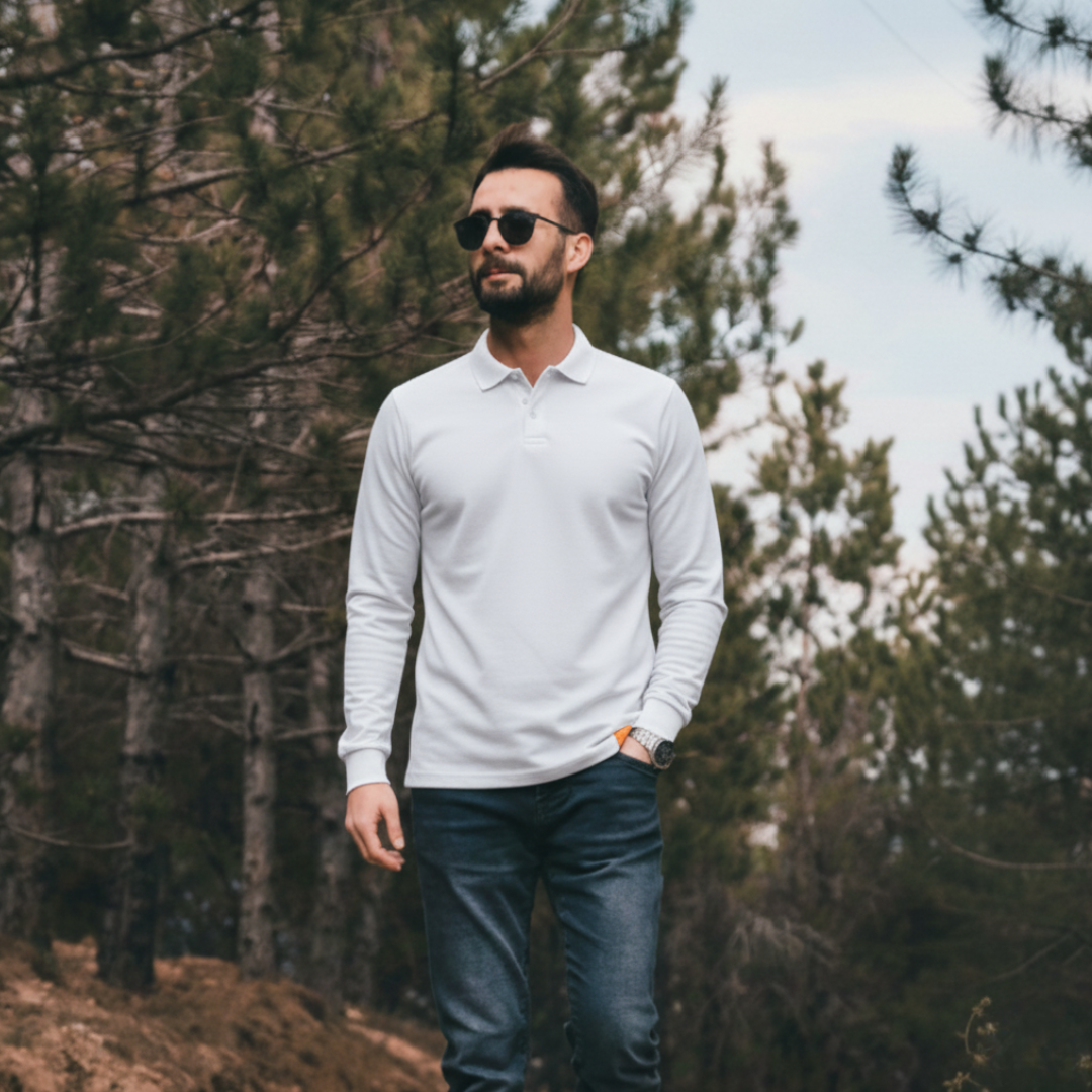 Polera Hombre Piqué Manga Larga Premium Casual Filtro UV-2