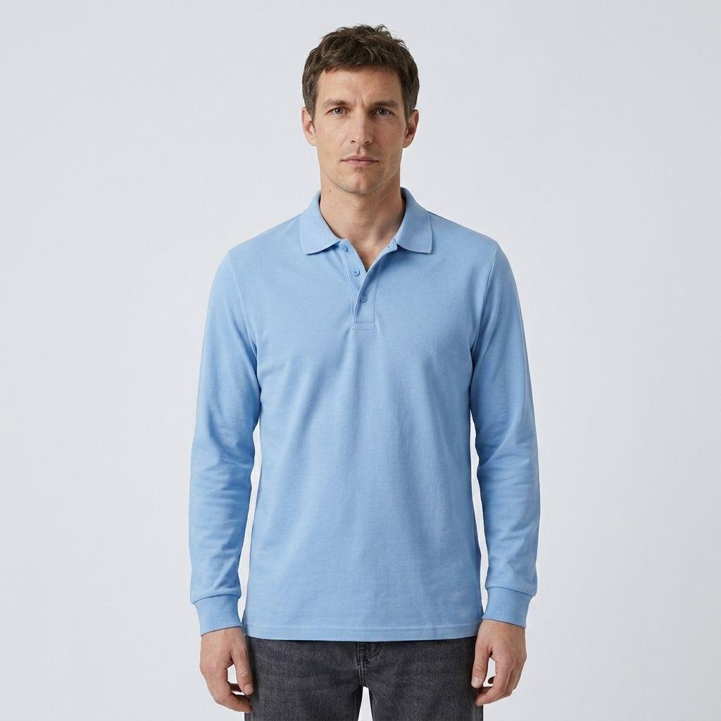 Polera Hombre Piqué Manga Larga Premium Casual Filtro UV-0