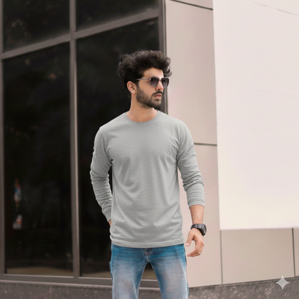 Polera Algodón Manga Larga Cuello Redondo UV Antipilling-1