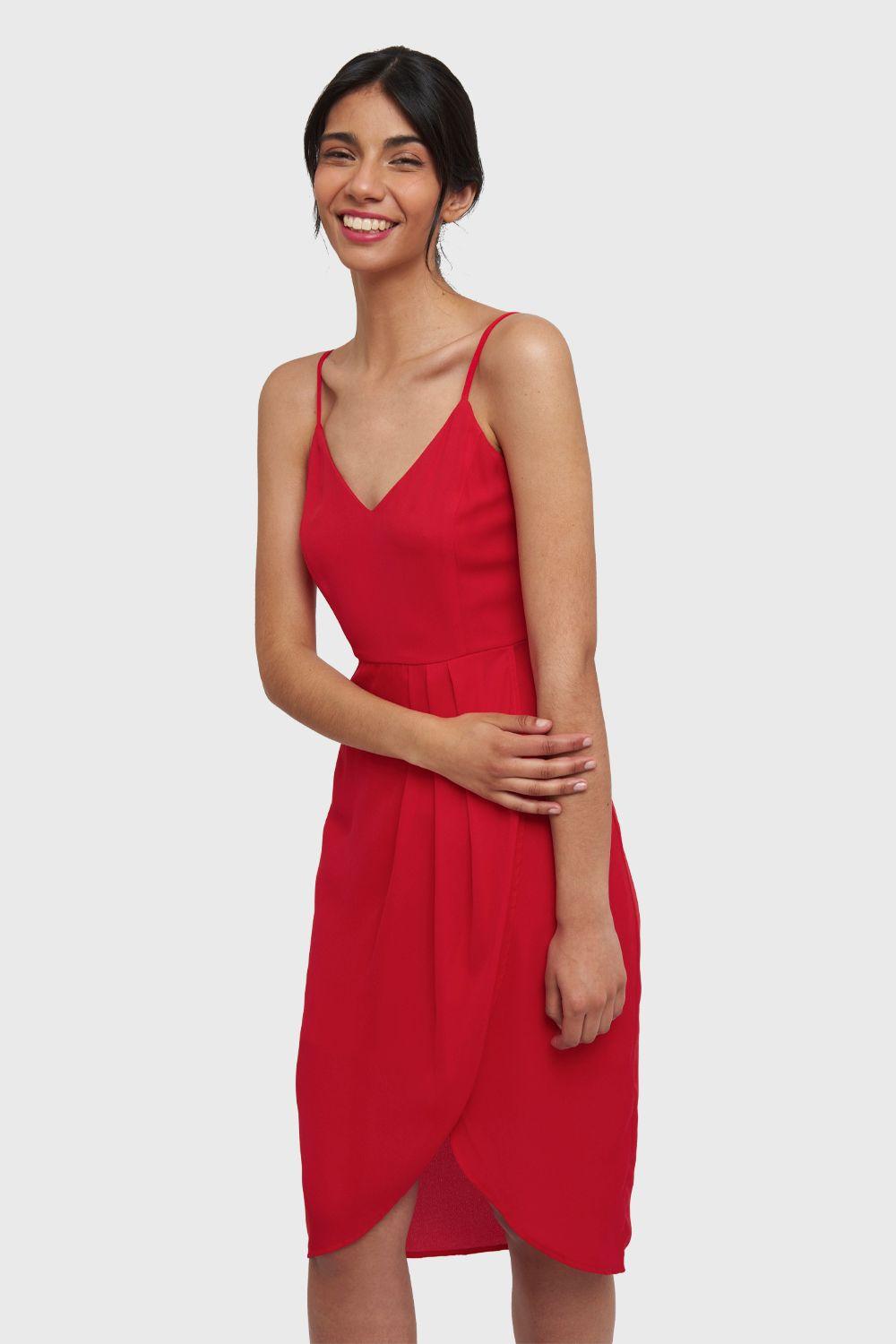 Vestido Pliegues Tulipán Rojo Nicopoly-4