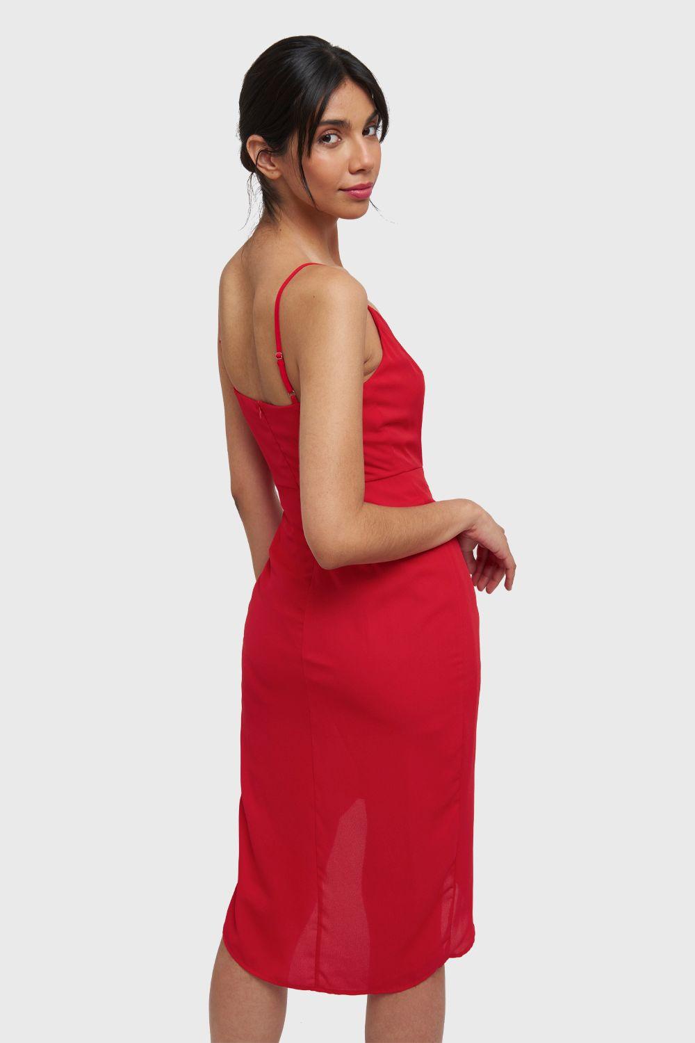 Vestido Pliegues Tulipán Rojo Nicopoly-3