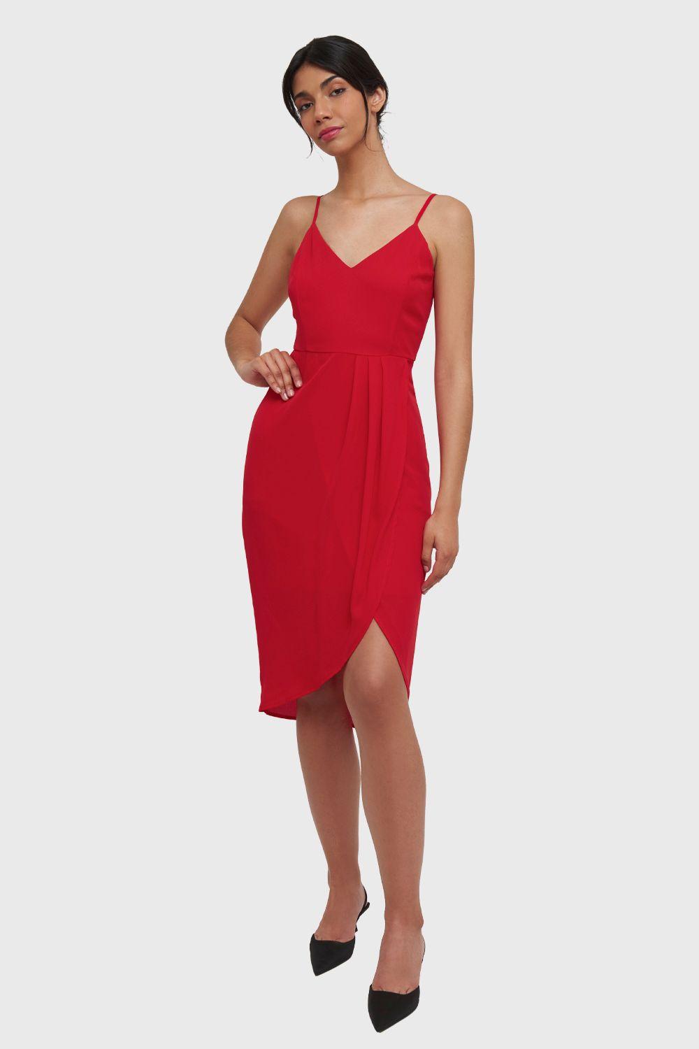 Vestido Pliegues Tulipán Rojo Nicopoly-1