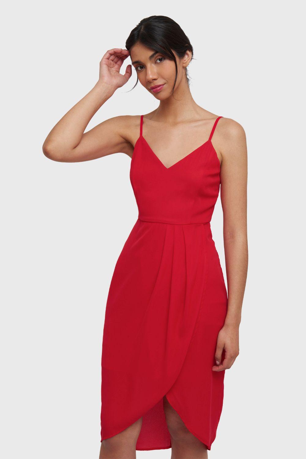 Vestido Pliegues Tulipán Rojo Nicopoly-0