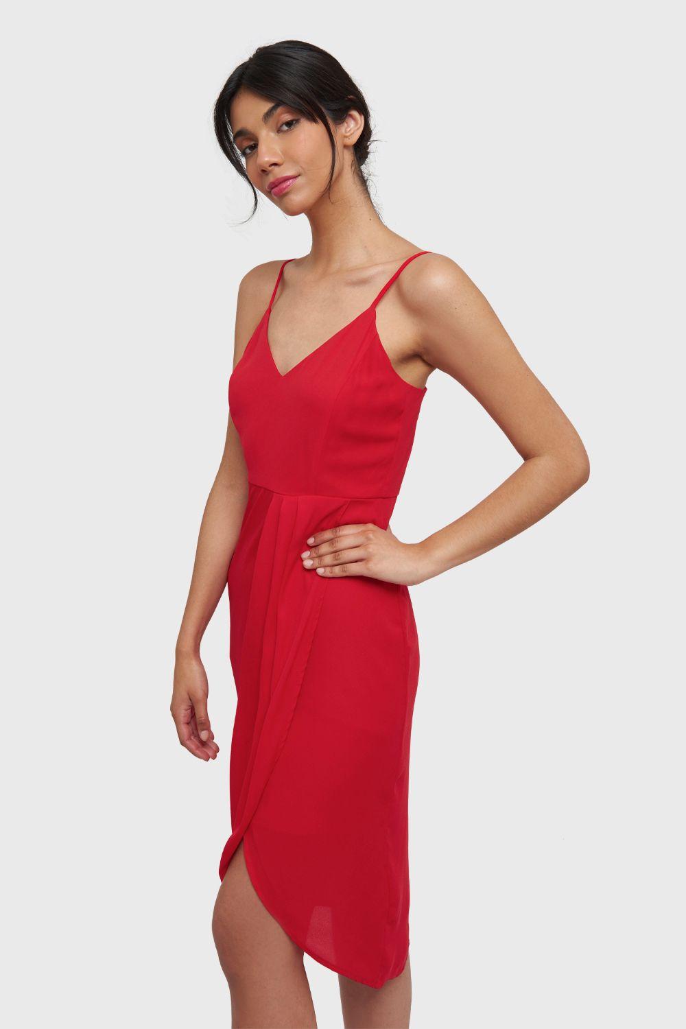 Vestido Pliegues Tulipán Rojo Nicopoly-2