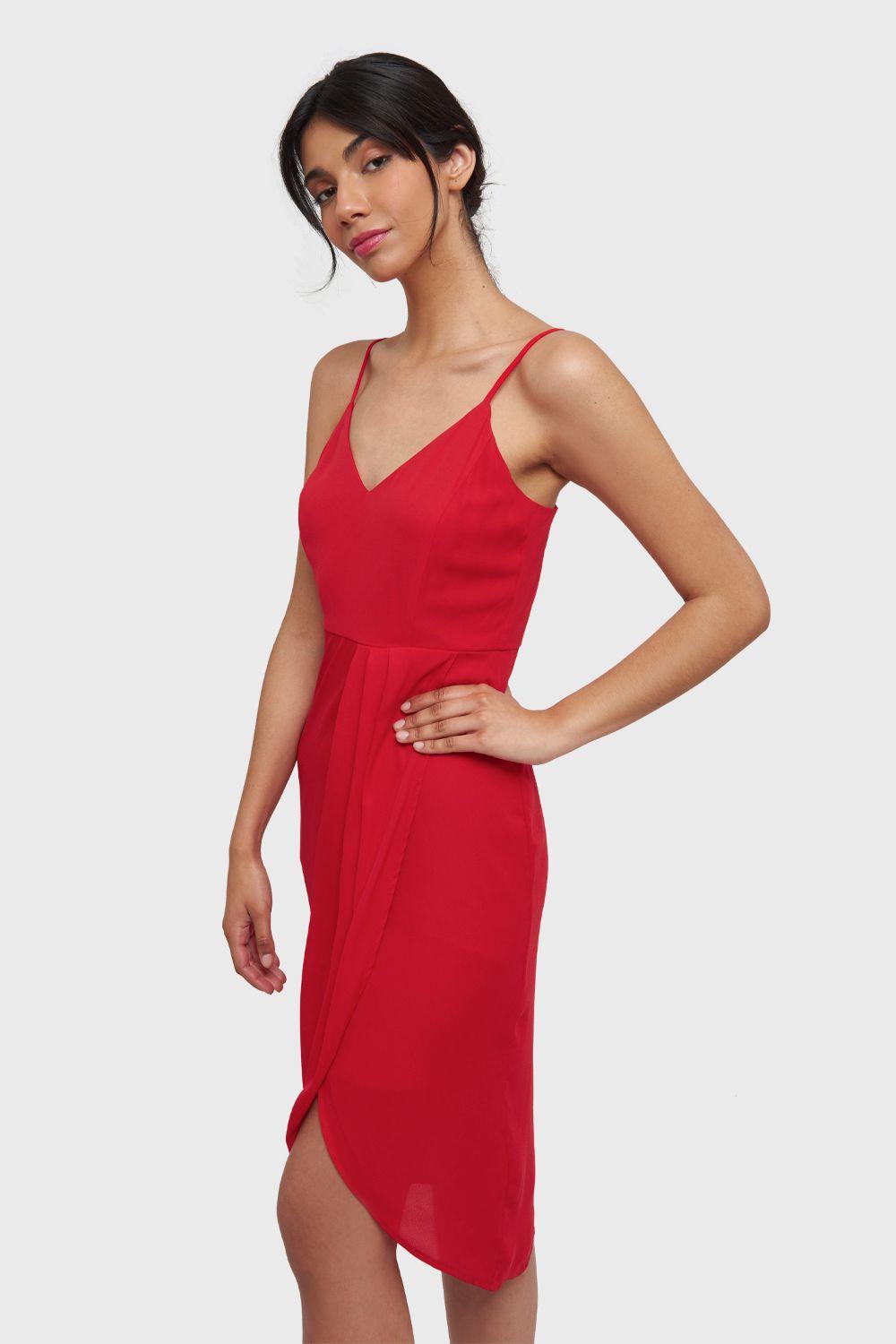 Vestido Pliegues Tulipán Rojo Nicopoly-2