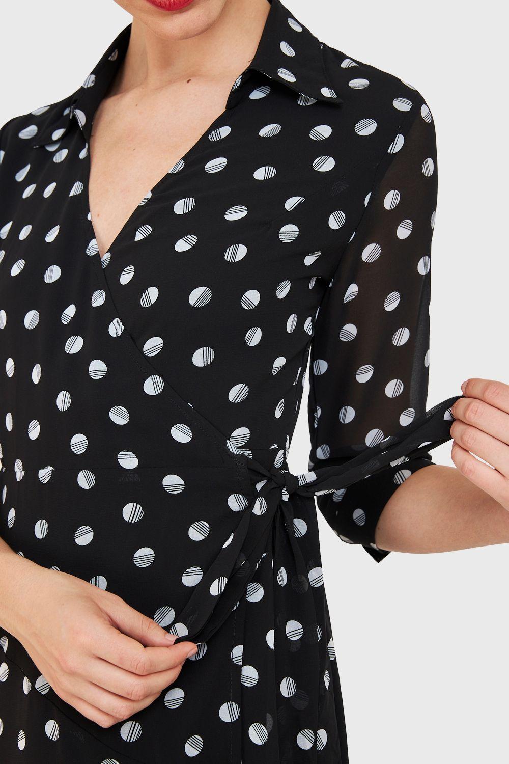 Vestido Lunares Envolvente Negro Nicopoly-5