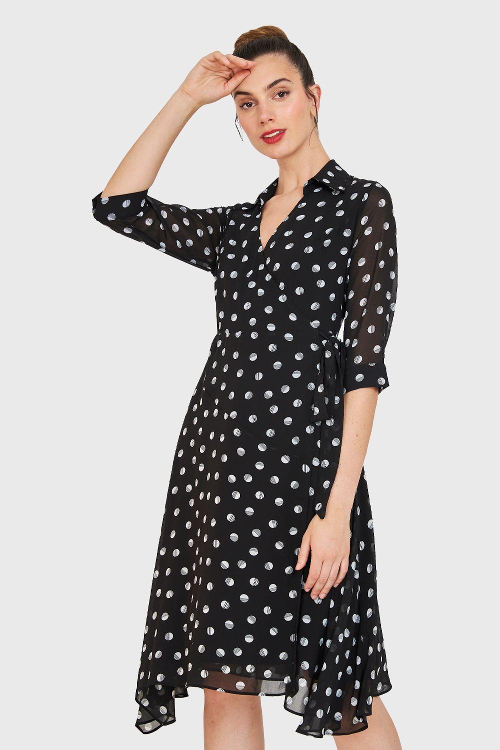 Vestido Lunares Envolvente Negro Nicopoly-4
