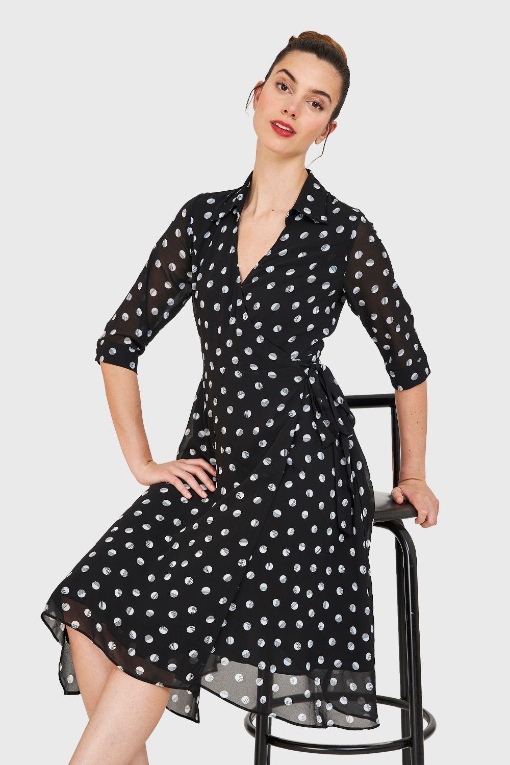 Vestido Lunares Envolvente Negro Nicopoly-0