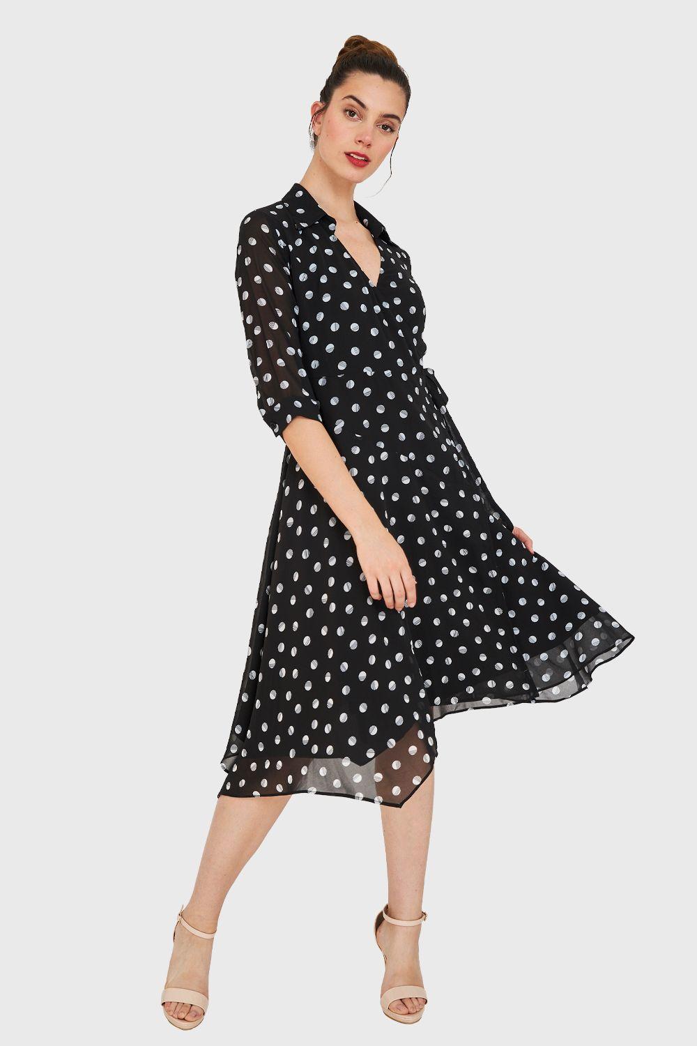 Vestido Lunares Envolvente Negro Nicopoly-1